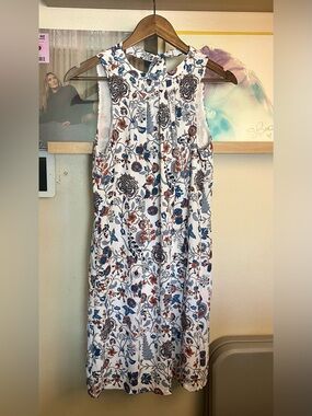 H&M White Midi Dress with Blue & Rust Floral Print